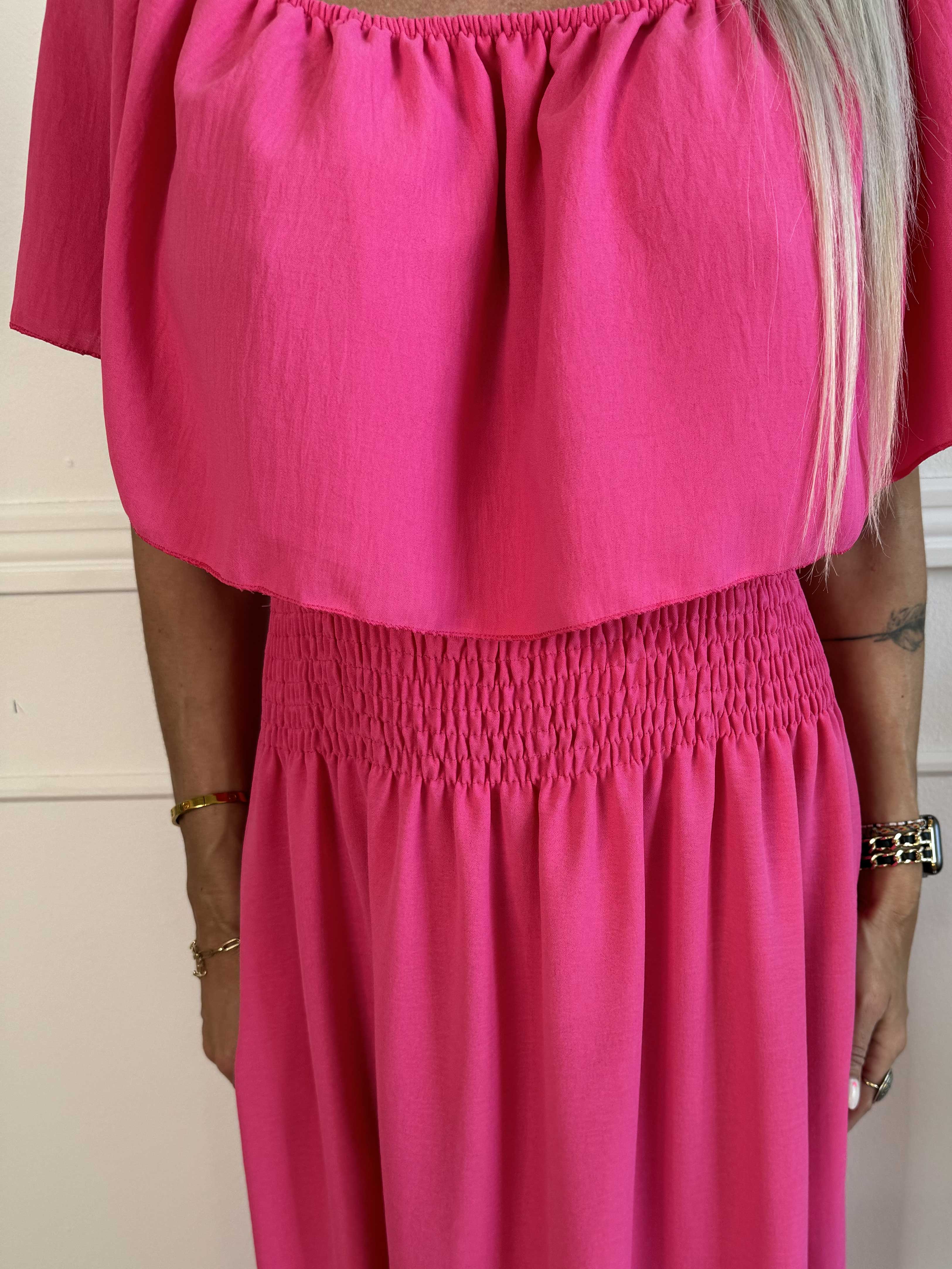 Rachel - Lang kjole med lommer og flæsekant